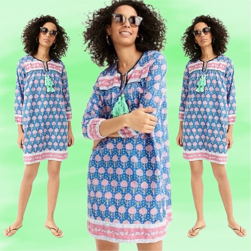 sz blockprints x j.crew • leyla dress blue pink paisley floral print m